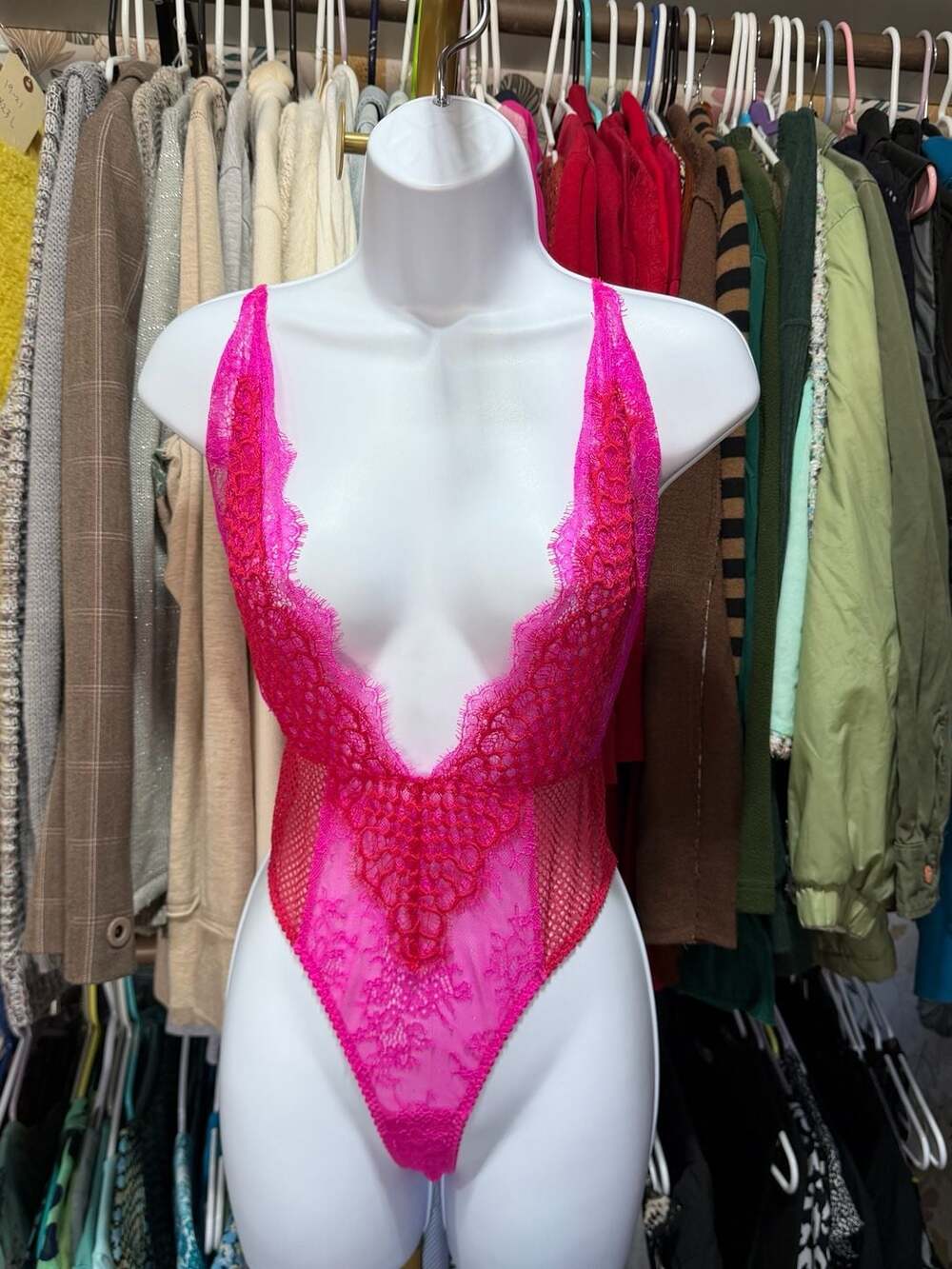 NWOT Victoria'S Secret Lace Teddy Size S Pink V-Plunge Bodysuit Lingerie